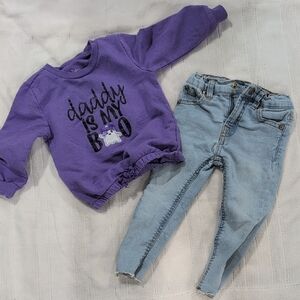 Purple Graphic Sweatshirt and Light Blue Jeans 2T Toddler Outfit